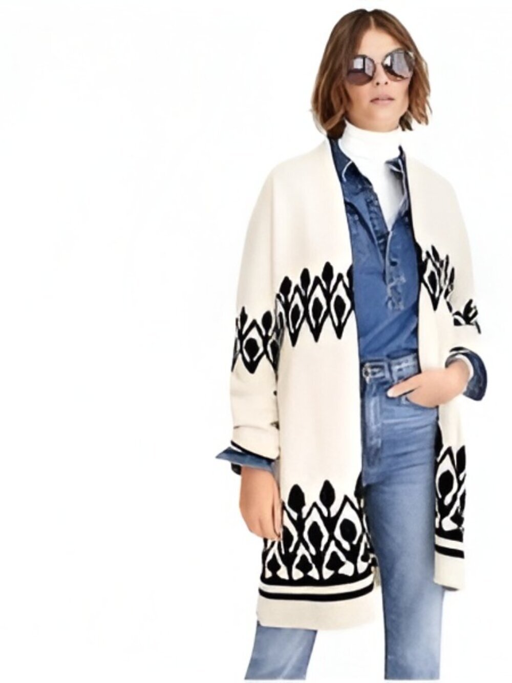 J. Crew Point Sur Lebowski Open Front Cardigan Duster Jacquard Knit XS #A3018